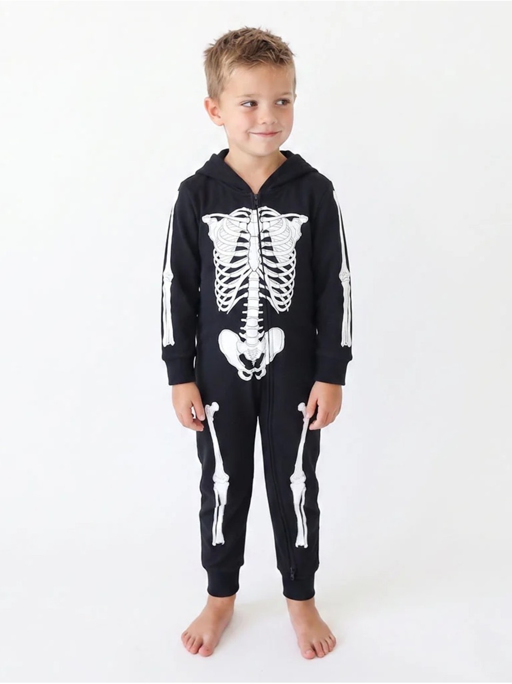 Posh Peanut Black & White Skeleton Hooded Jumpsuit